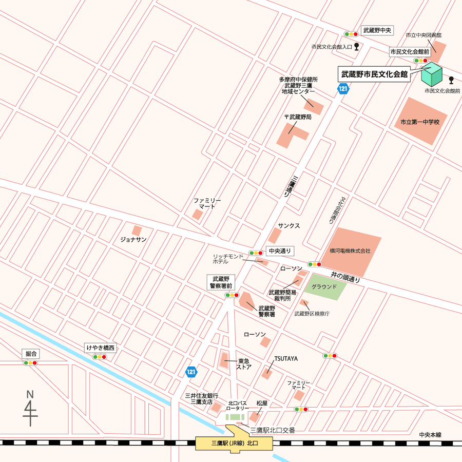 武蔵野市民文化会館のアクセスマップ画像