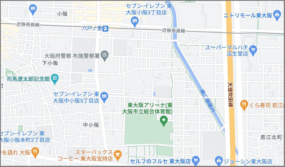 東大阪市立総合体育館(東大阪アリーナ)のアクセスマップ画像