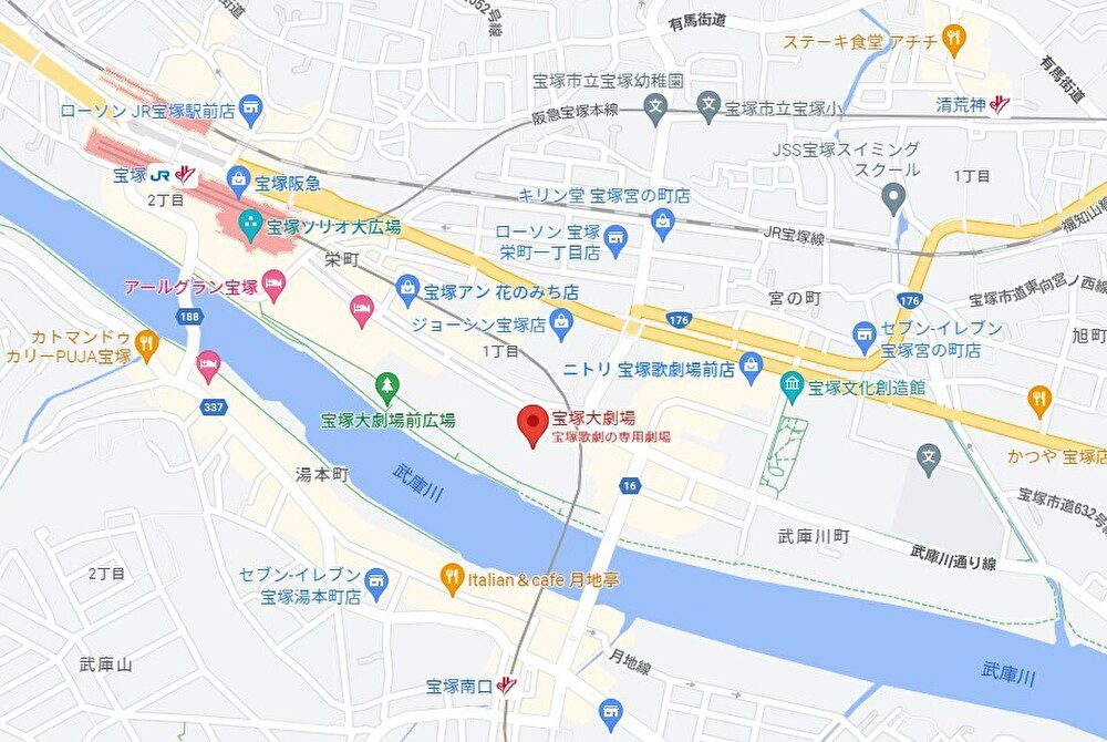 宝塚大劇場・宝塚バウホールのアクセスマップ画像