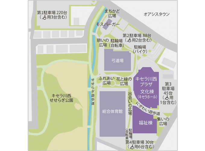 川西市キセラホールのアクセスマップ画像