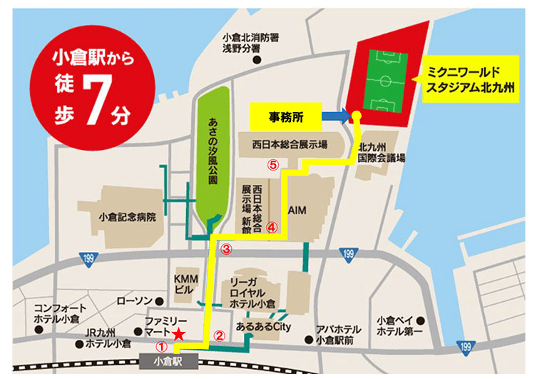 ミクニワールドスタジアム北九州のアクセスマップ画像