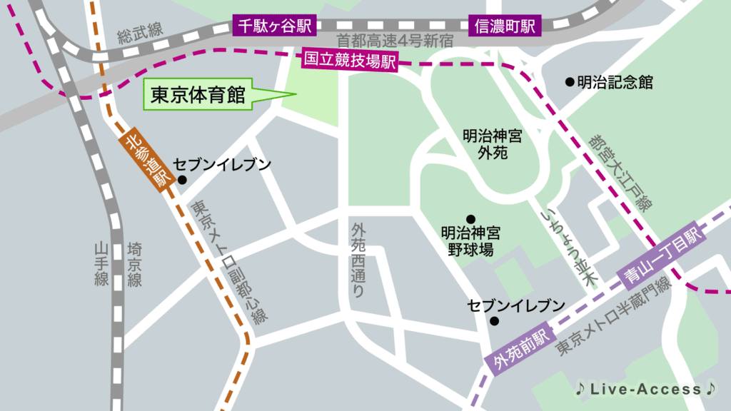 東京体育館の最寄り駅一覧・アクセスマップ画像