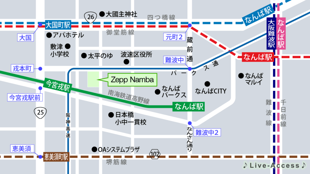 Zeppなんば大阪のアクセスマップ画像
