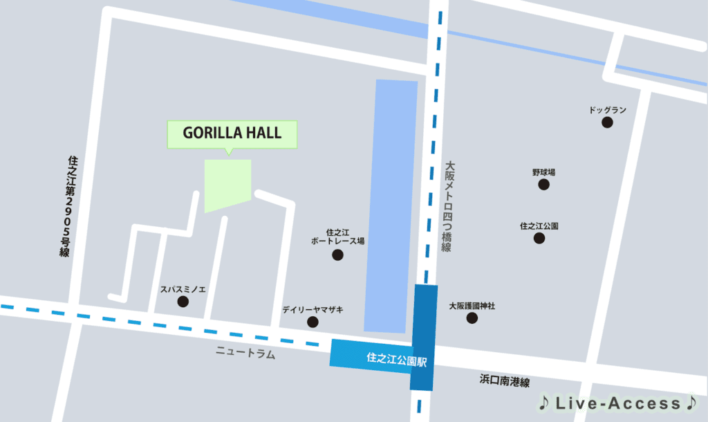 GORILLA HALL OSAKA(ゴリラホール)のアクセスマップ画像