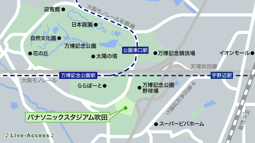 パナソニックスタジアム吹田のアクセスマップ画像