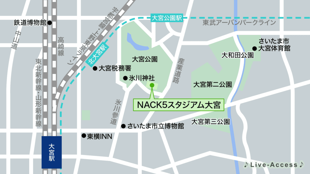 NACK5スタジアム大宮のアクセスマップ画像